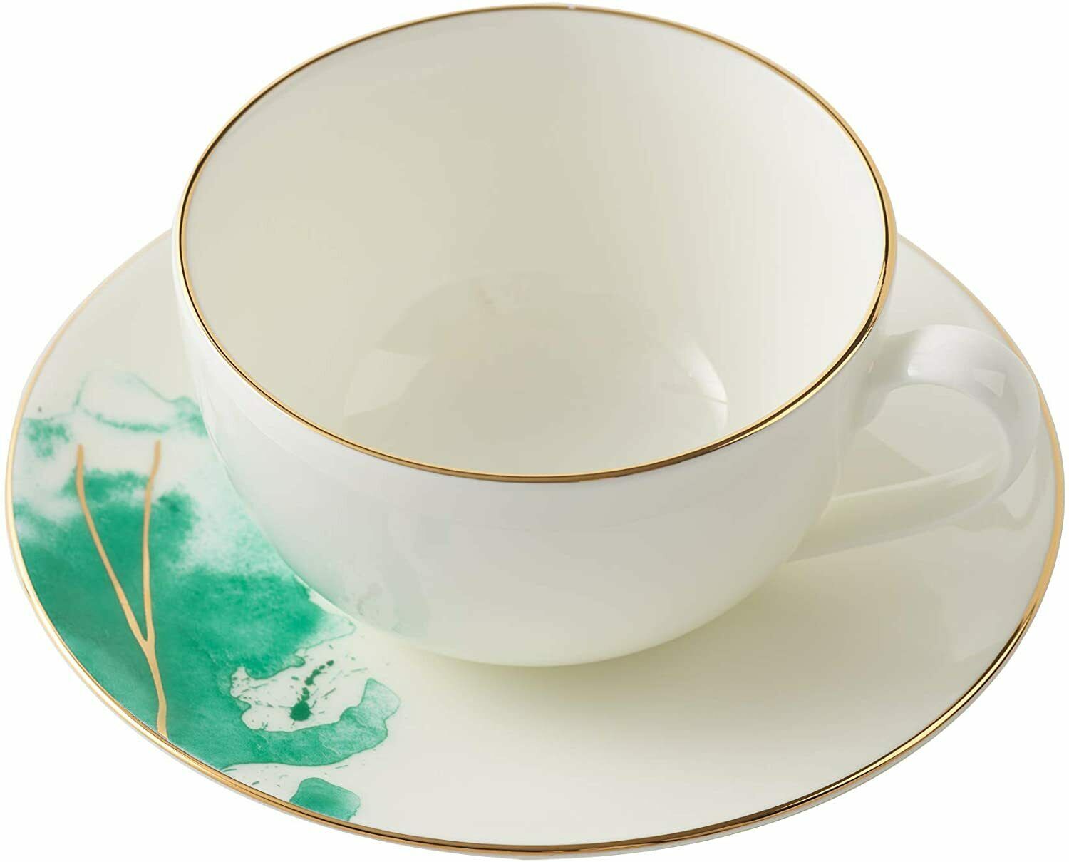 Cup and Saucer Set 4 Watercolour with Gold Banding Premium Porcelain Light Weight 200ml