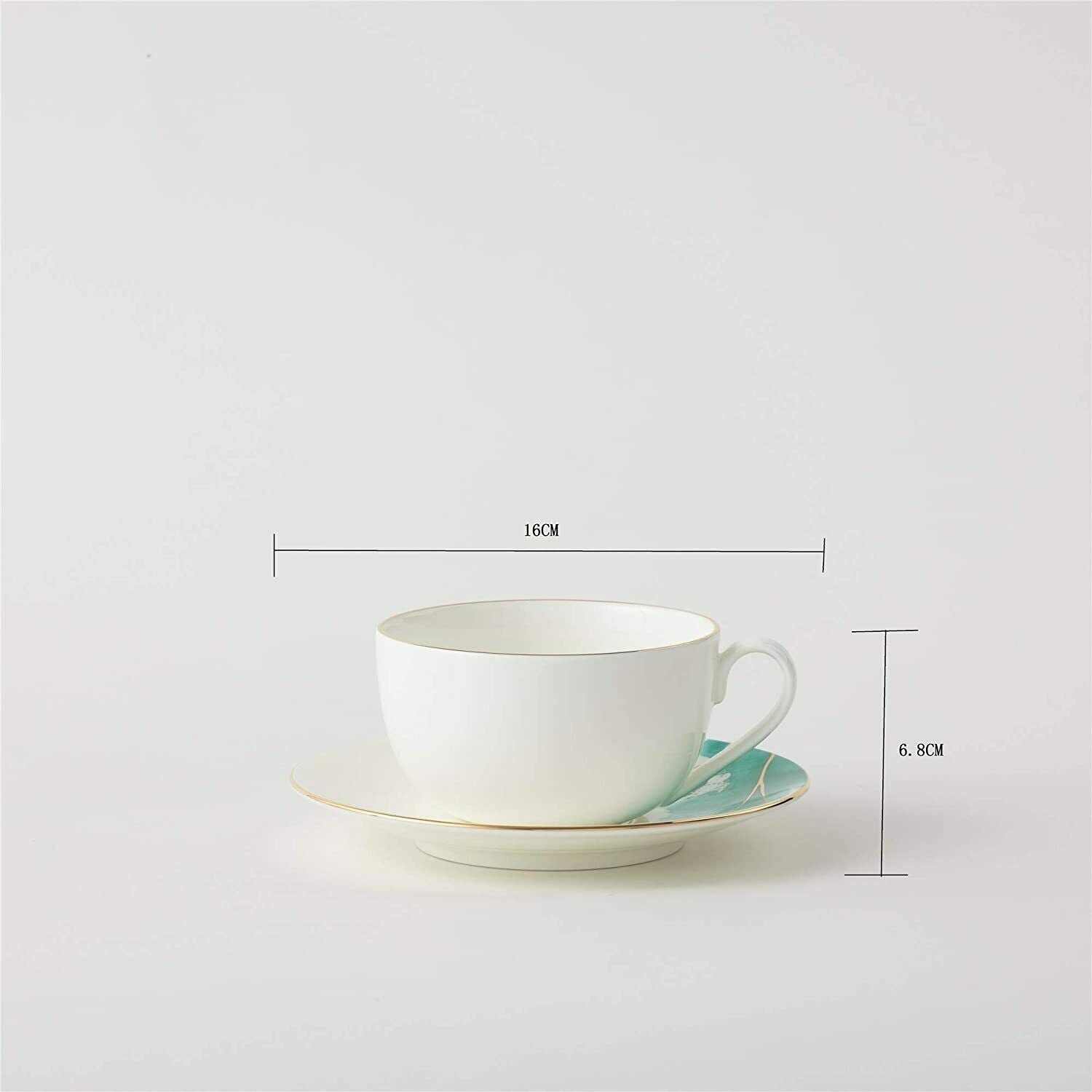 Cup and Saucer Set 4 Watercolour with Gold Banding Premium Porcelain Light Weight 200ml