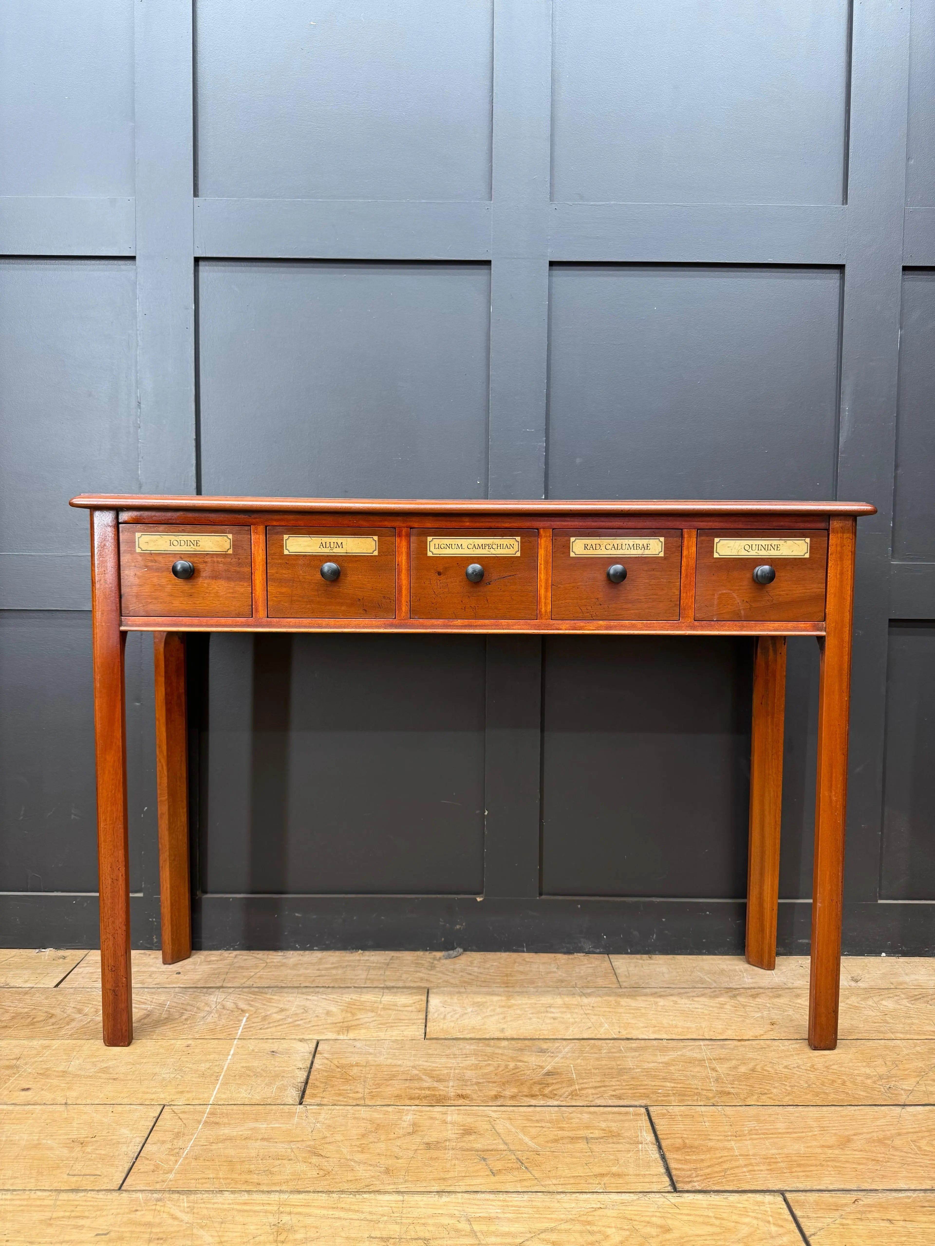 Vintage Mahogany Apothecary Style Five Drawer Console Hall Table Sideboard