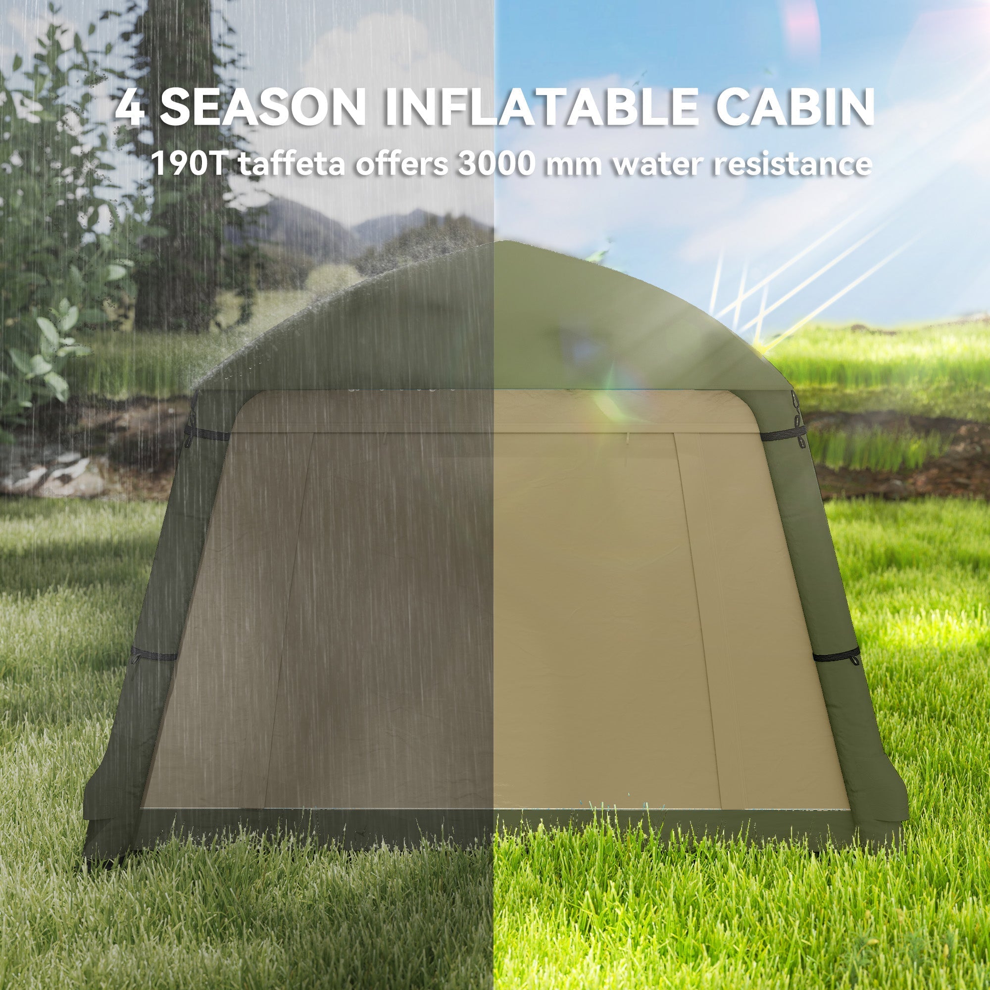 Outsunny Inflatable Camping Tent w/ Hand Pump, Easy Setup 1/2 Person Blow Up Tent Waterproof 190T Taffeta w/ Mesh Windows, Doors and Carry Bag, Brown