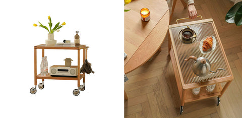 Burzo 2-tier Trolley on Wheels, Kitchen Storage Utility Cart, Wood