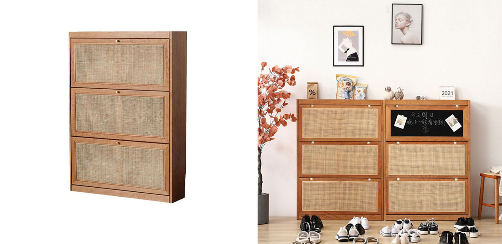 H14 Dex Rattan Shoe Storage With Drawer