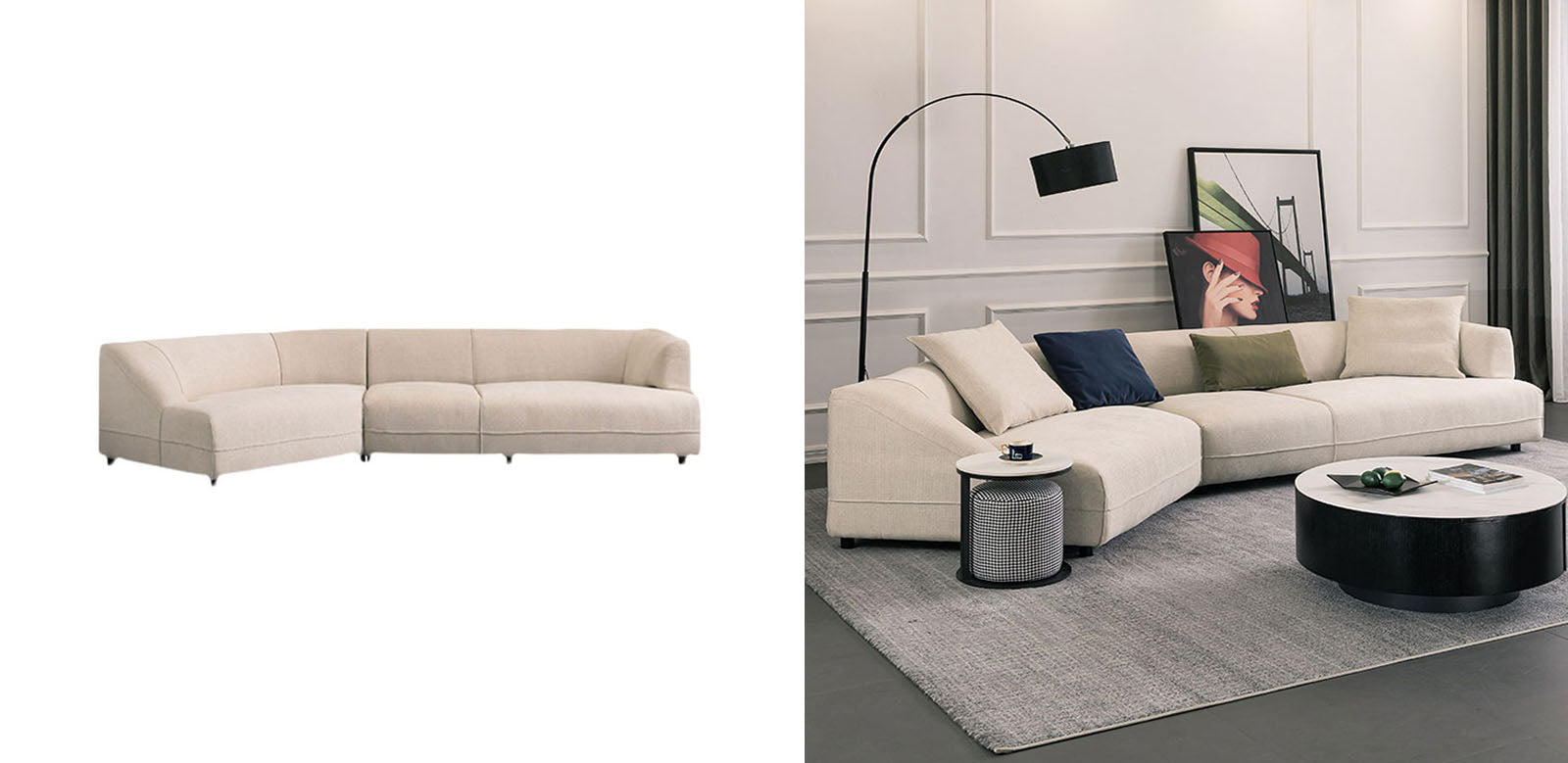 Hoshi Two Seater, Three Seater, Curved Sofa, Linen