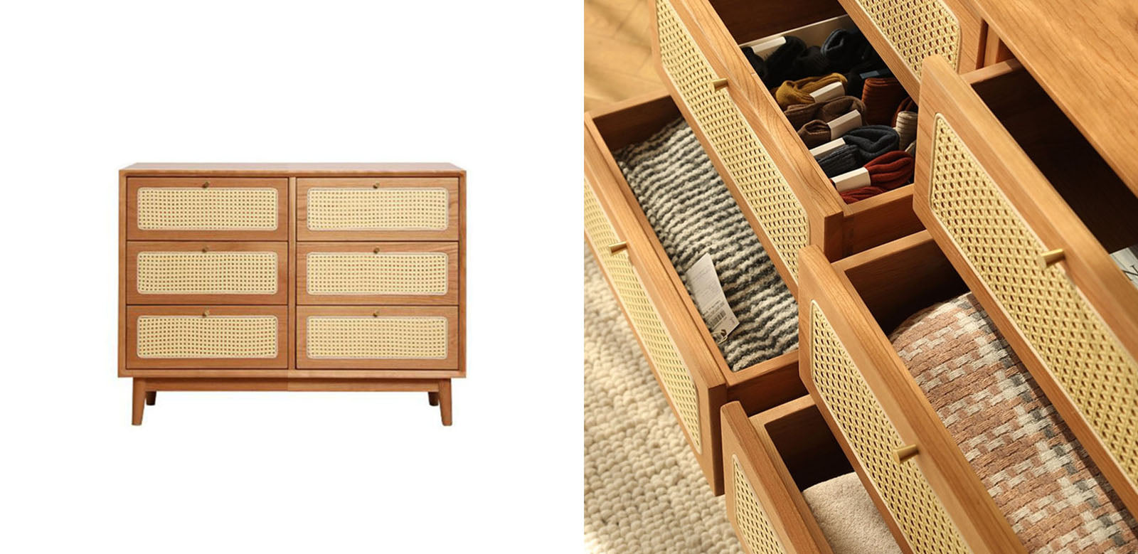 Vivian Cabinet, Rattan & Wood
