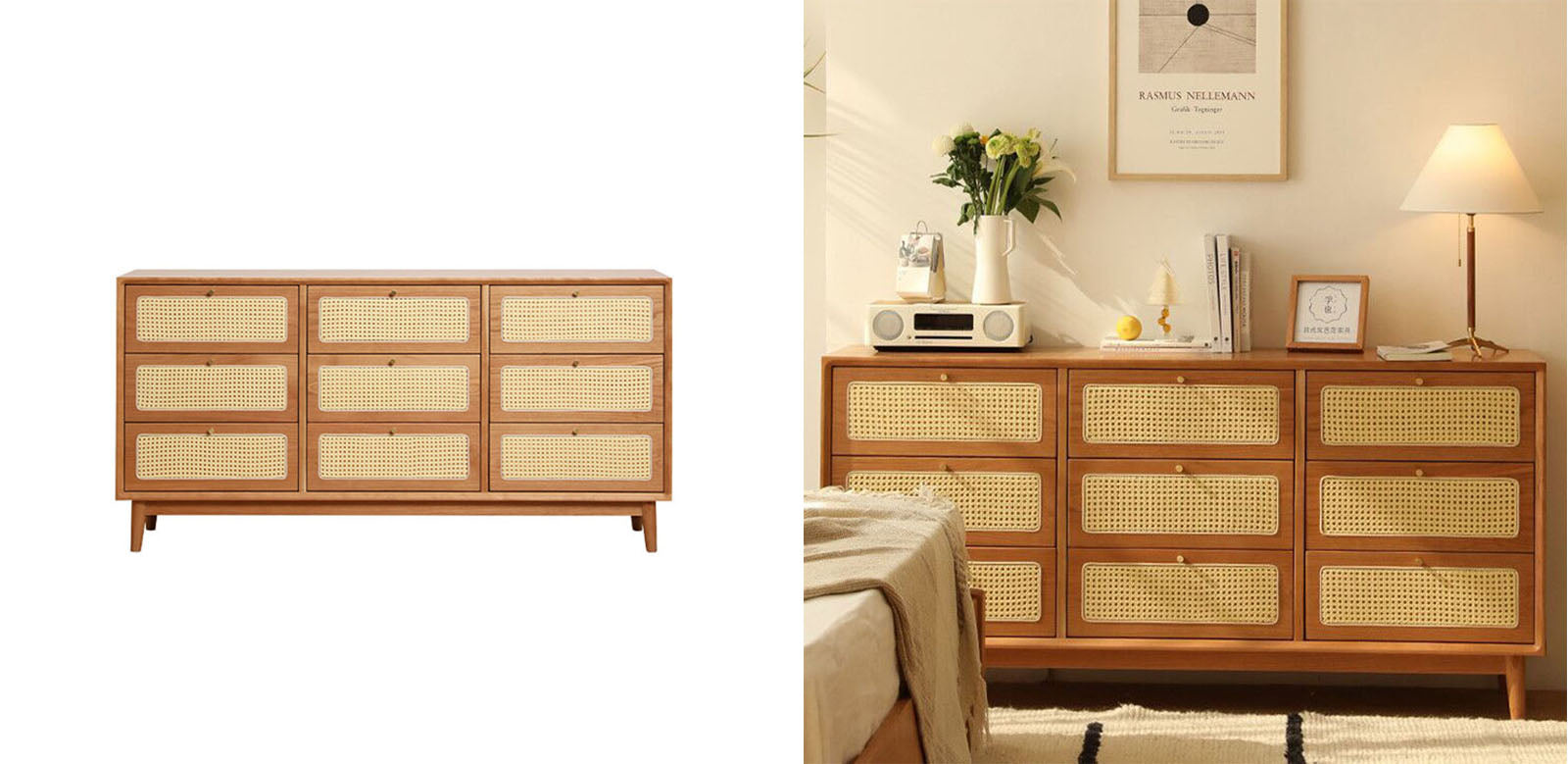 Vivian Cabinet, Rattan & Wood