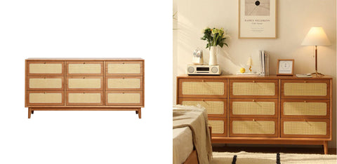 Vivian Cabinet, Rattan & Wood