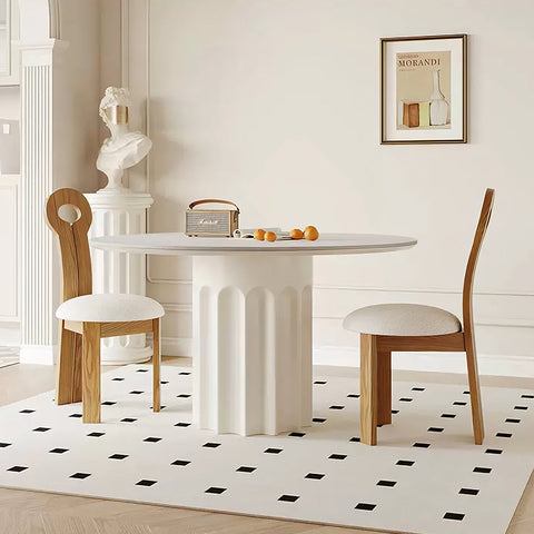 Heman Round Dining Table, White & Cream