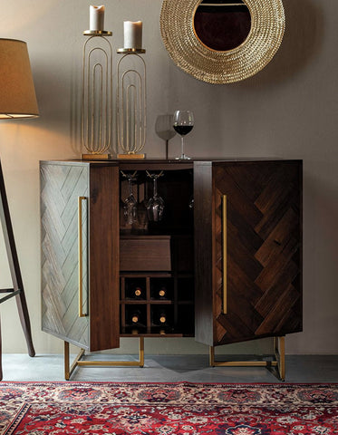Mahajan Wine Sideboard With 2 Doors & Wine Rack, Solid Wood