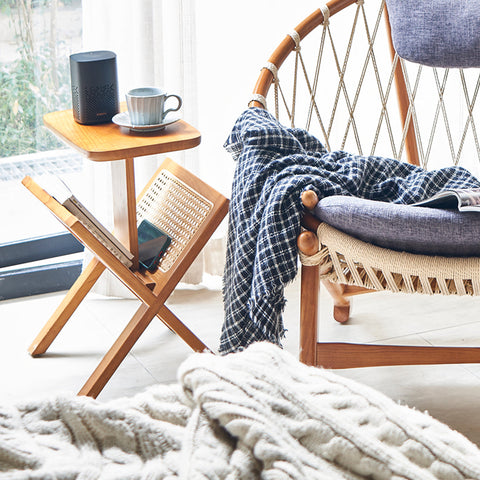 Lucas Side Table With Magazine Rack, Solid Wood & Rattan