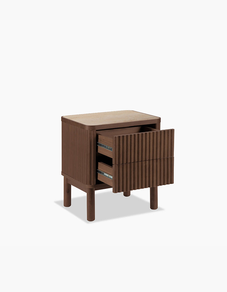 Tannenbaum 2 Drawer Bedside Table, Wood, With Sintered Stone Top