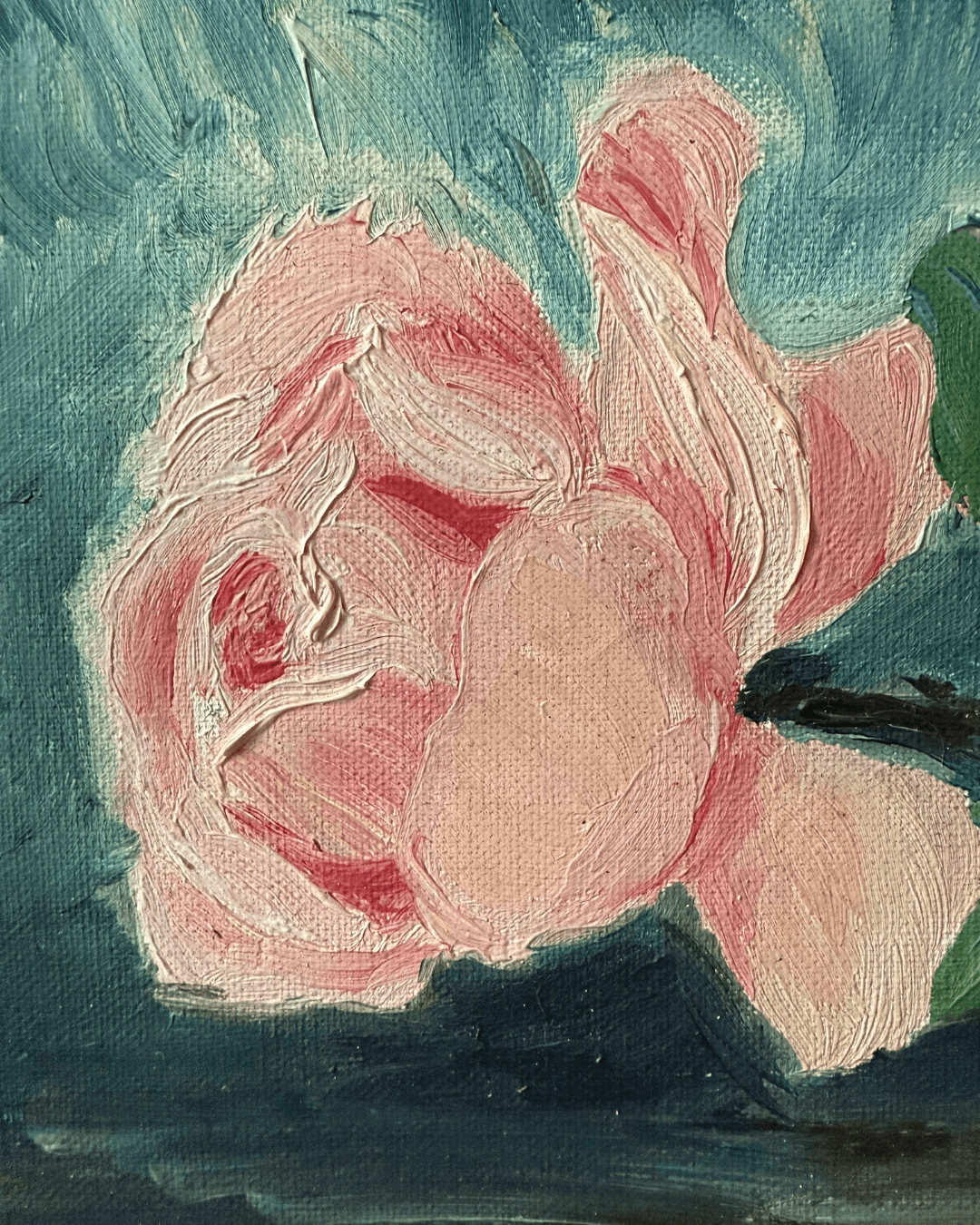 Vintage Pink Rose Oil Painting Orignal Framed Artwork