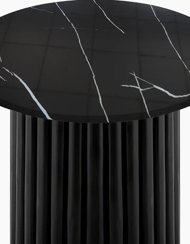 Qualls Round Side Table, Black Marble
