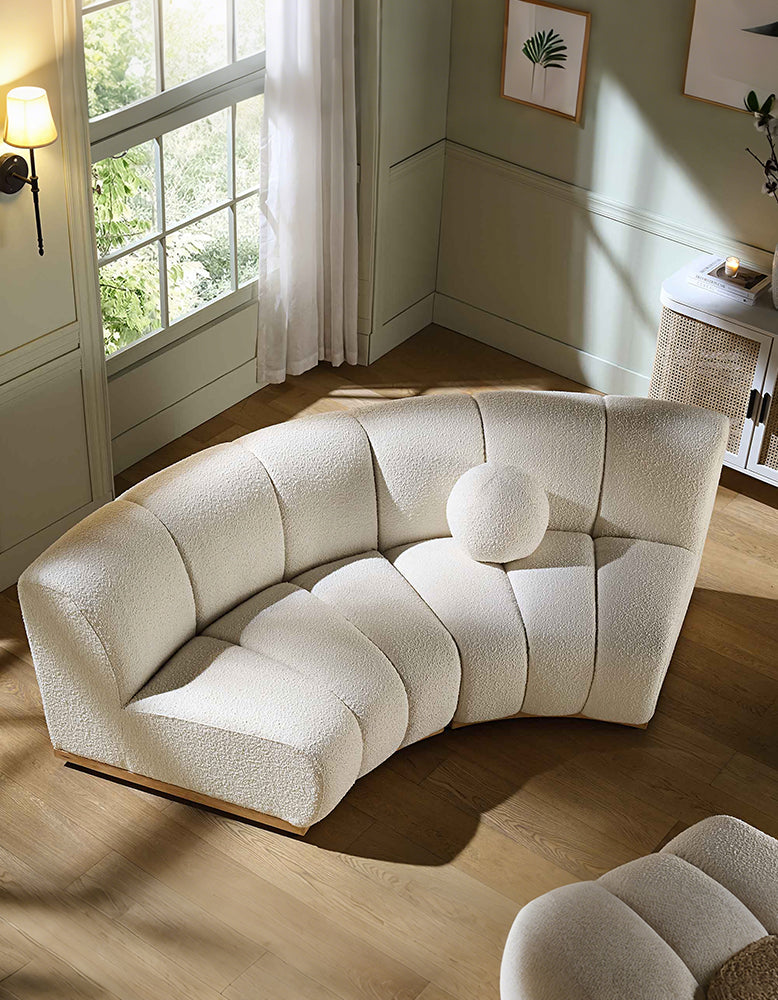 Zafar Modular Sofa, Armless Curved Sofa, White Boucle