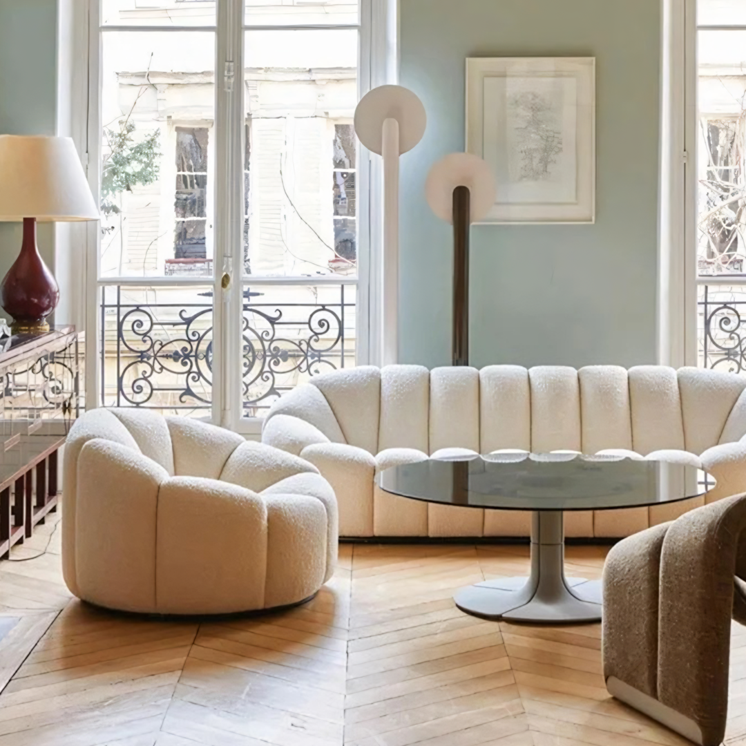 Grace Pumpkin Armchair, White Boucle