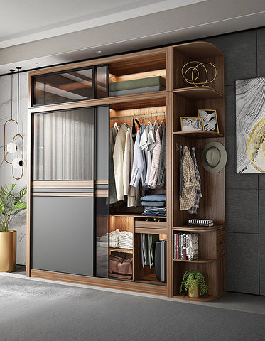 Ueda Double Sliding Door Wardrobe With Lights, Wood