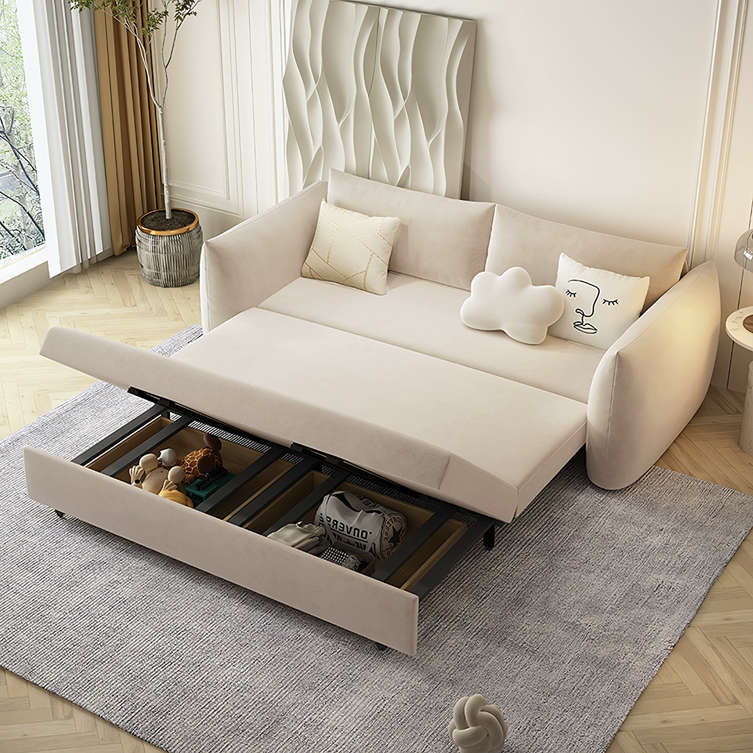 Meera Two Seater Sofa Bed with Storage, Suede