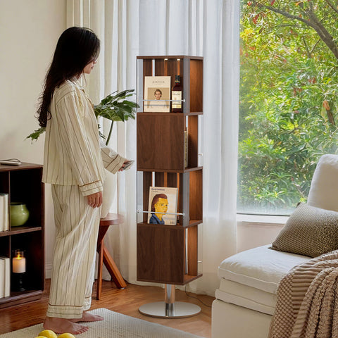 Anastasov Rotating Bookshelf, Corner Bookshelf, Solid Wood, With Light