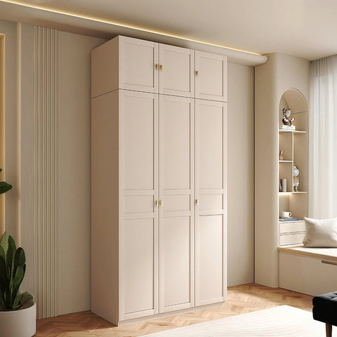 Leclerc Tall Wooden Wardrobe, Cream