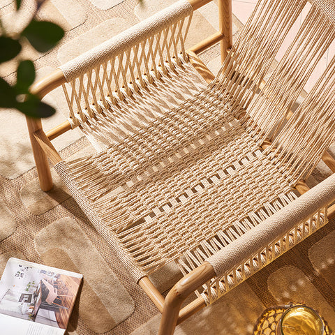 Zubkov Lounge Chair, Rattan & Solid Wood, Oak