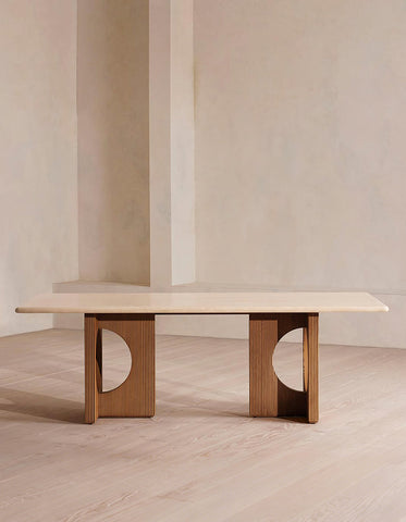Boucheron Dining Table, Travertine & Solid Wood