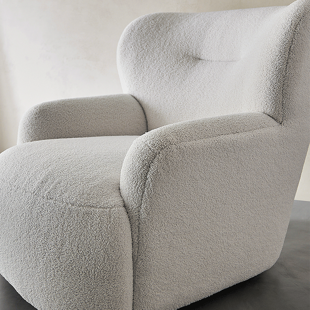 Carmen Armchair With Footstool, White Boucle
