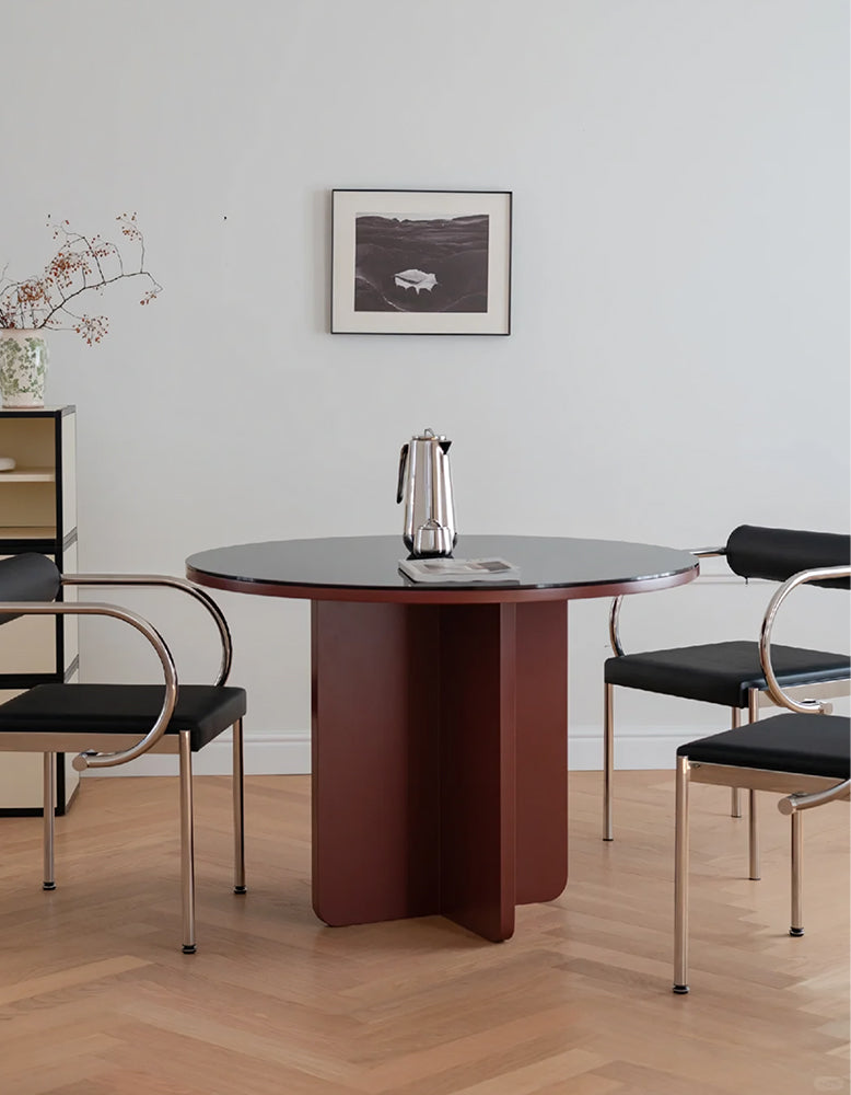 Yadav Glass Top Dining Table, Round Accent Table