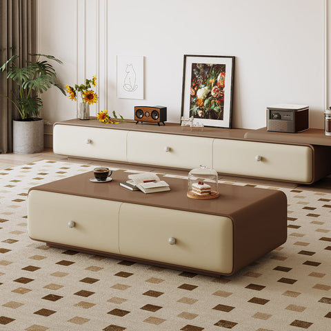 Chavarria Rectangle Coffee Table With Storage, Cream & Walnut