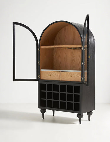 Akhtar Pahlavi Wine Sideboard With Glass Door & Wine Rack, Solid Wood