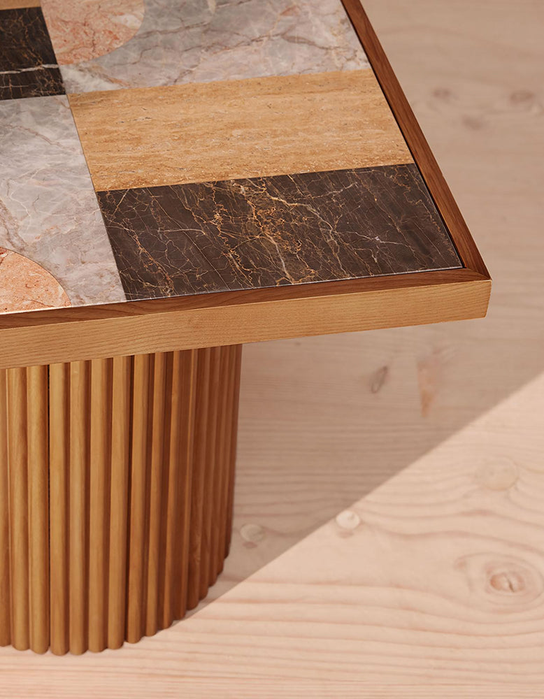 D'Souza Square Side Table, Solid Wood & Marble
