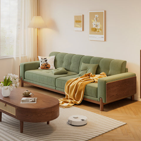 Catalina Cloud Sofa,  Two Seater, Three Seater Sofa, Cream Corduroy, Cherry Wood