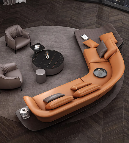 Dubois Three Seater Curved Sofa, Nappa Real Leather