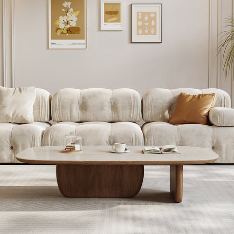 Barakat Travertine Coffee Table Set, Walnut