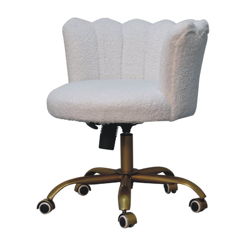 Artisan Furniture Solid Mango Wood White Boucle Swivel Chair