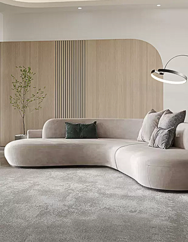 Nicosia Grey Curved Three Seater Sofa, Suede