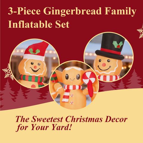 1.9M Lighted Christmas Inflatable Decoration, Inflatable Gingerbread Man Family, Funny Blow Up Yard Decorations with Built-in LED Lights for Holiday Party Front Yard Lawn Garden Decor