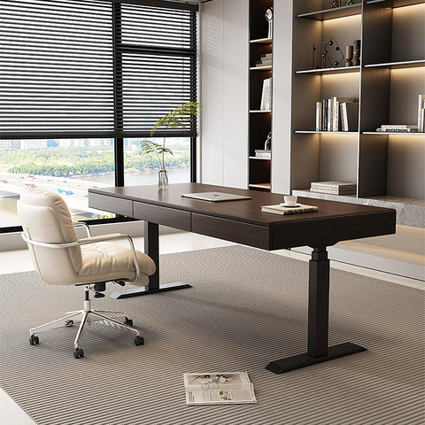 Moreno Electric Standing Office Desk With Storage, Solid Wood
