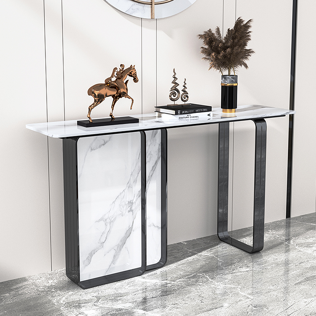 Aeta Console Table, Stone Top With Gold Frame