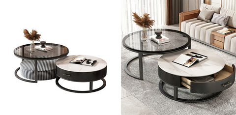 Kev Nesting Coffee Table With Ottoman, Glass