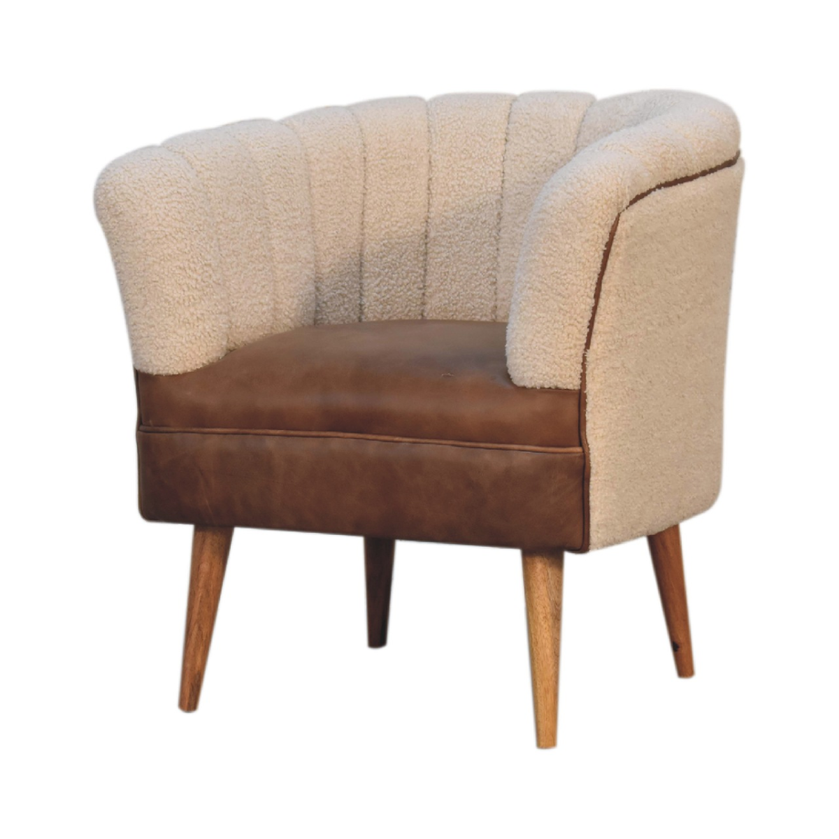 Artisan Furniture Solid Mango Wood Boucle Cream Buffalo Armchair