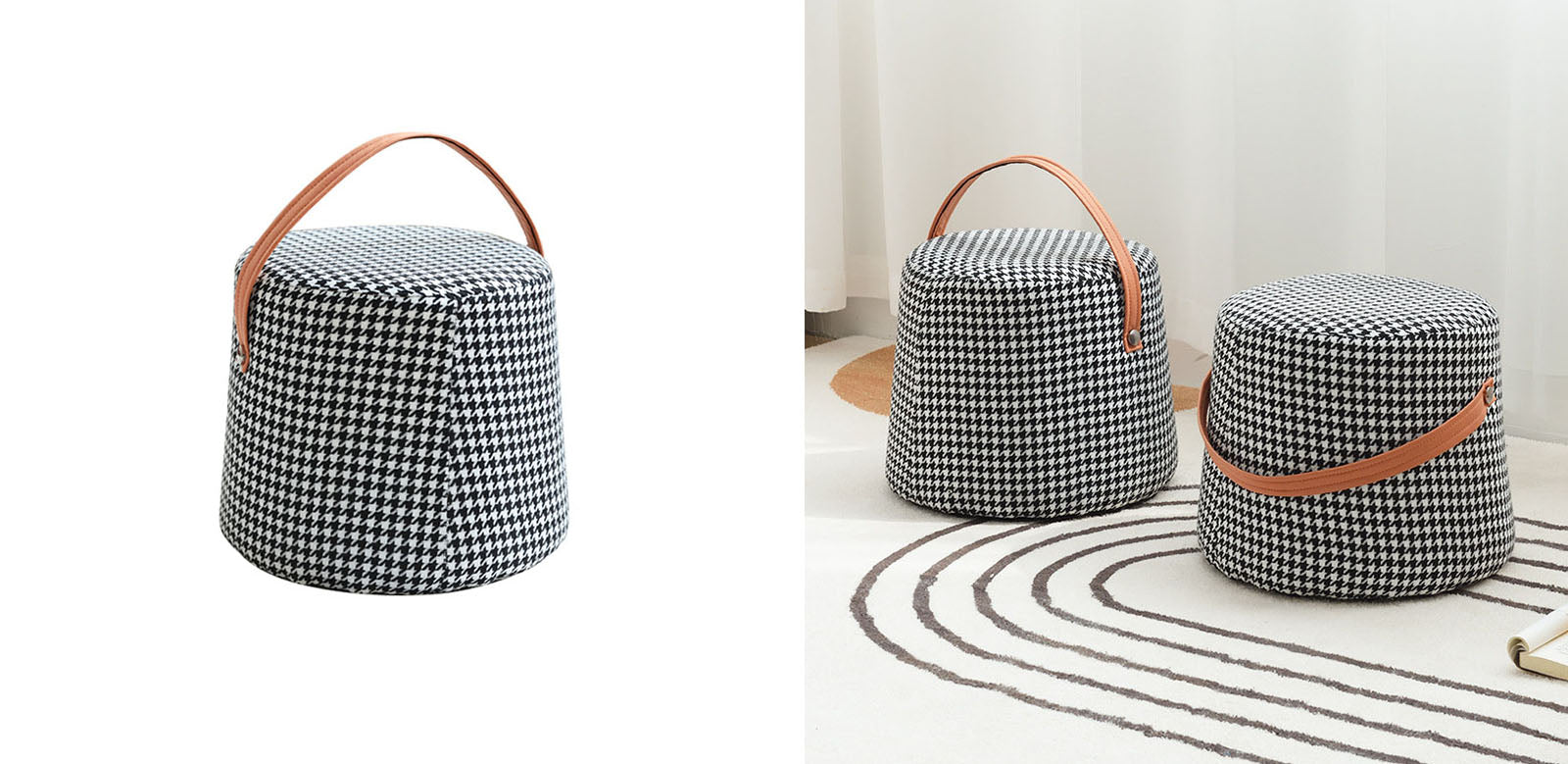 Houndstooth Round Footstool