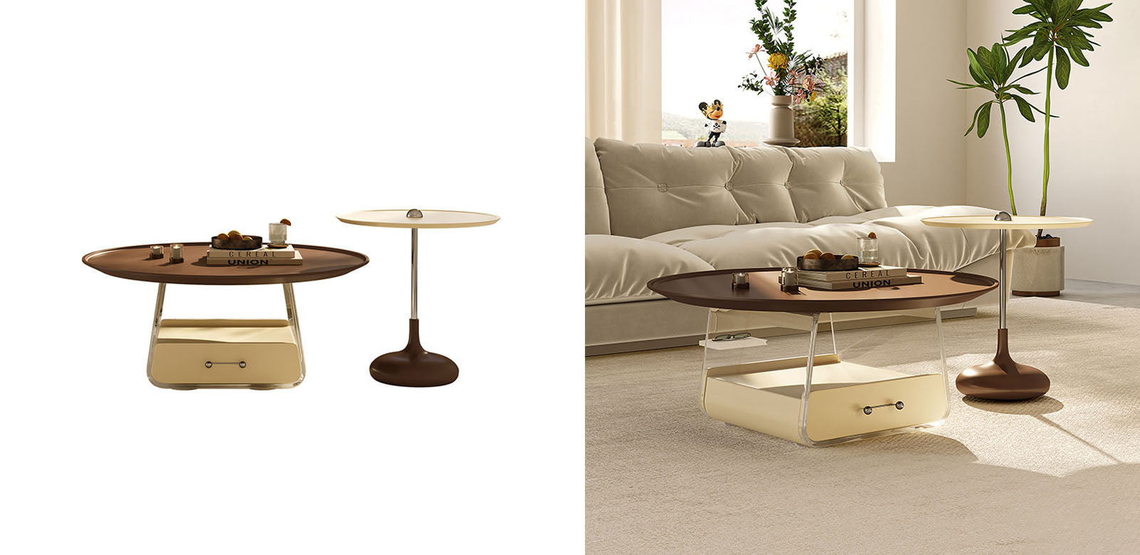 Kaolin Round Coffee Table, Stainless Steel