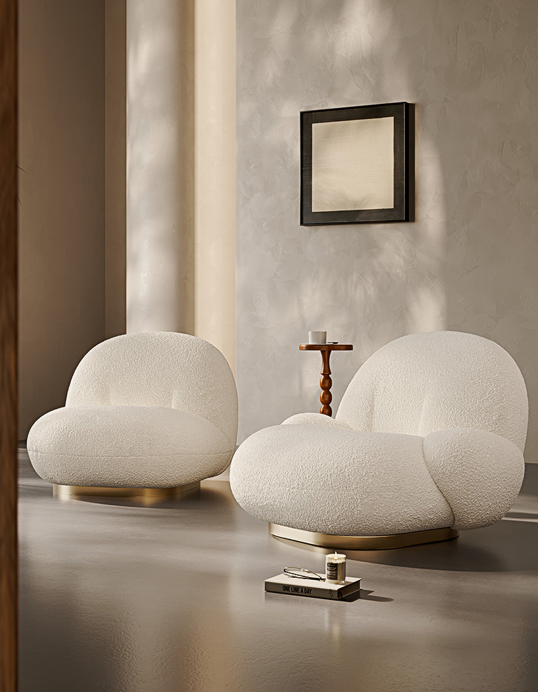 Pacha Swivel Boucle Armchair With Armrest, White
