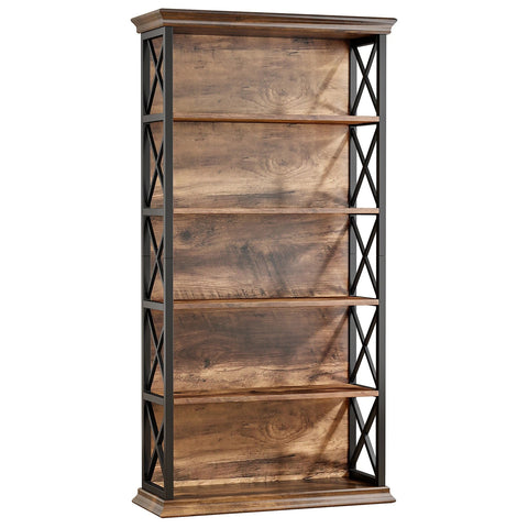 180cm 5-Tier Rustic Industrial  Bookcase - Large Open Shelf Display & Storage