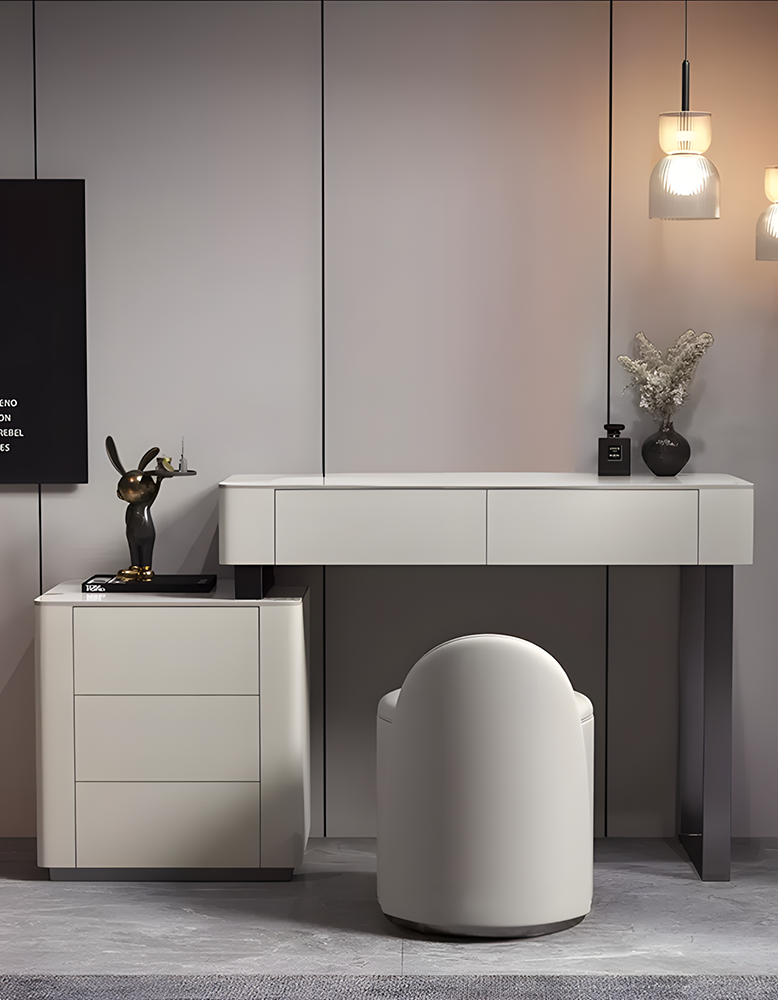 Paulina Modern Dressing Table Mirror With Drawers & LED Light, Solid Wood