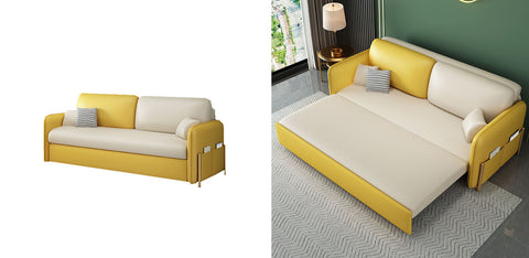 Burke Two Seater Sofa Bed, Yellow and White