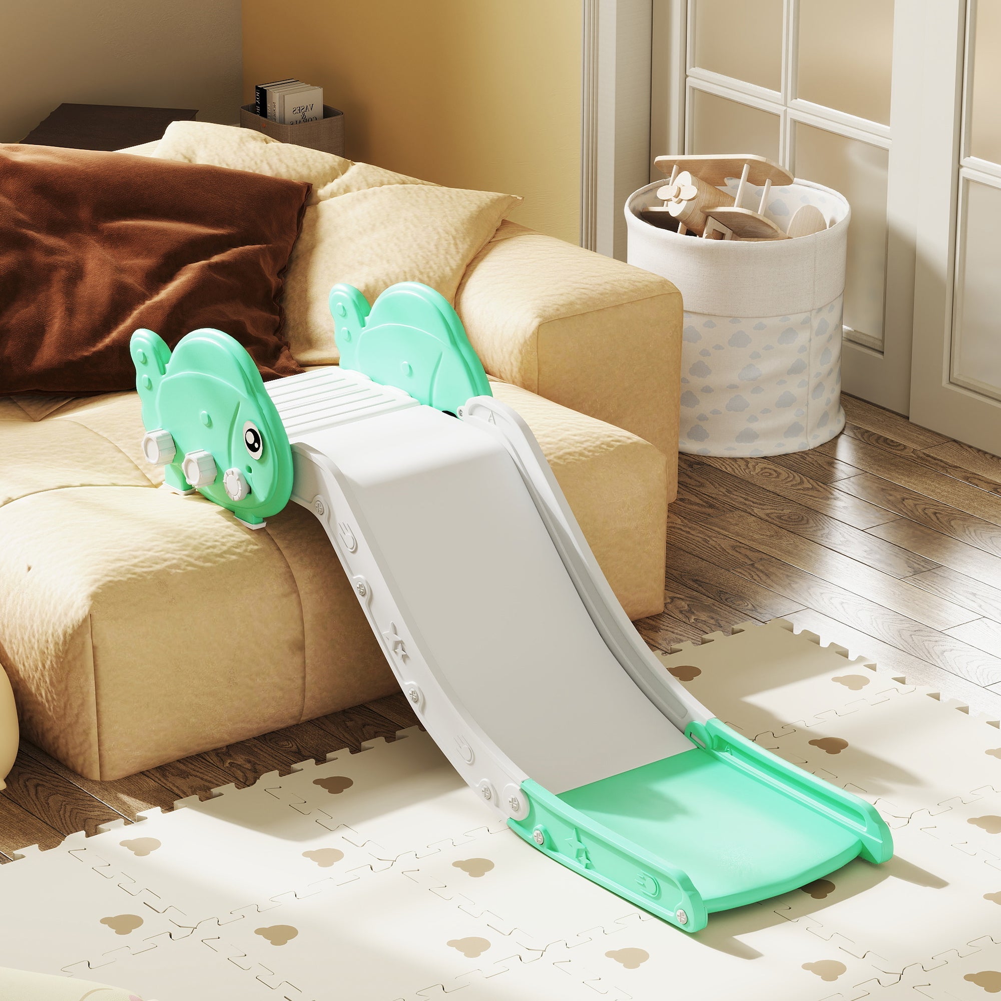 AIYAPLAY Kids Sofa Slide with 130cm Extended Length, HDPE Toddler Slide for Sofa, Bed, Stairs, Easy Assemble & Storage, Green