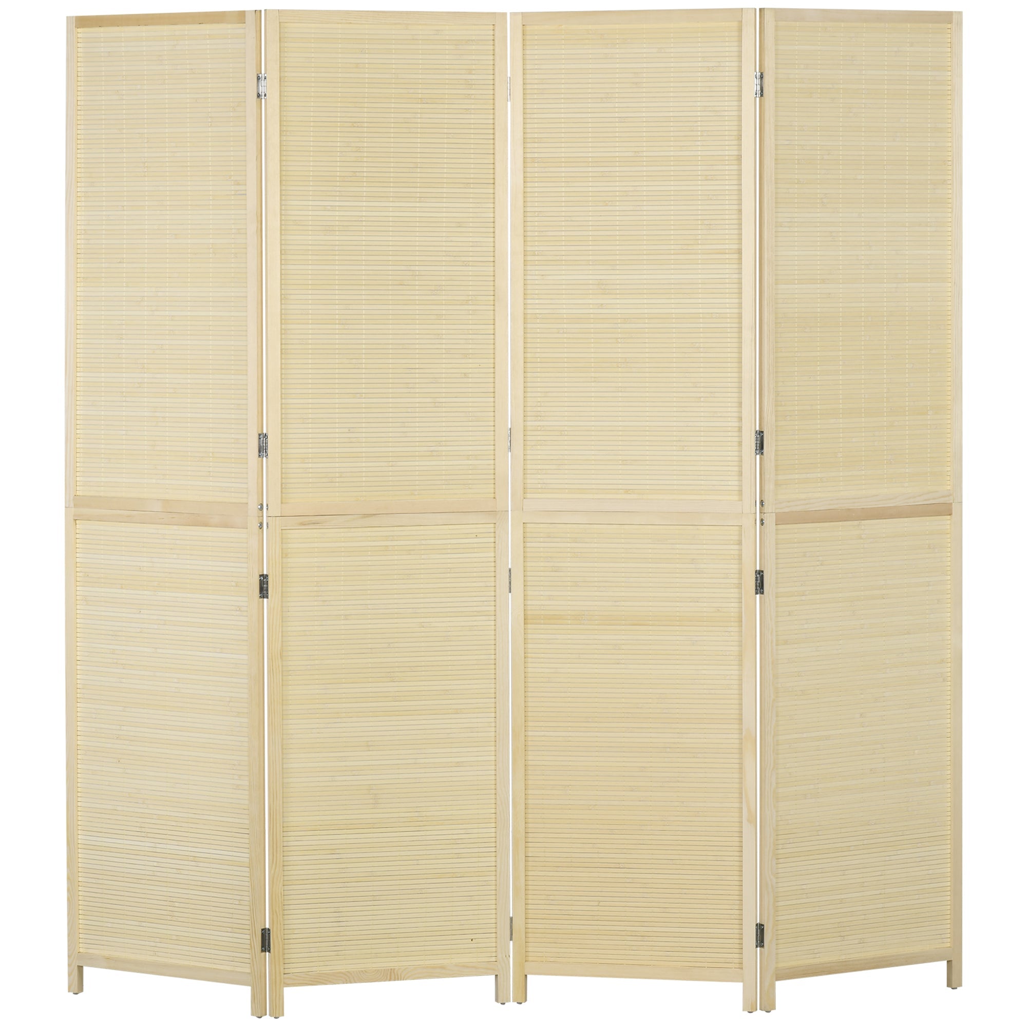 HOMCOM Room Divider, Freestanding Privacy Screen, 4 Panel Folding, 180 x 180cm, Natural