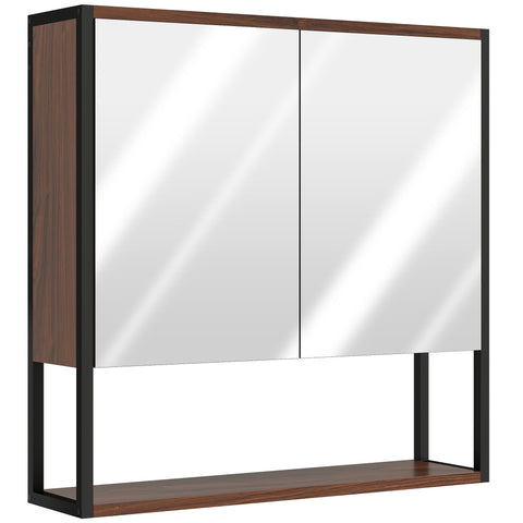 HOMCOM Bathroom Mirror Cabinet with Soft-Close Doors and Adjustable Shelf - Natural Wood Finish