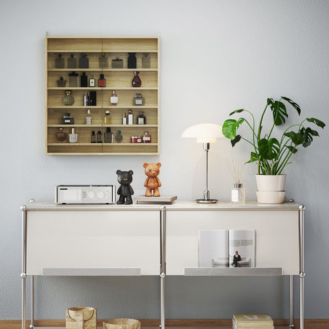 HOMCOM Six Shelf Display Cabinet, with Glass Doors - Oak