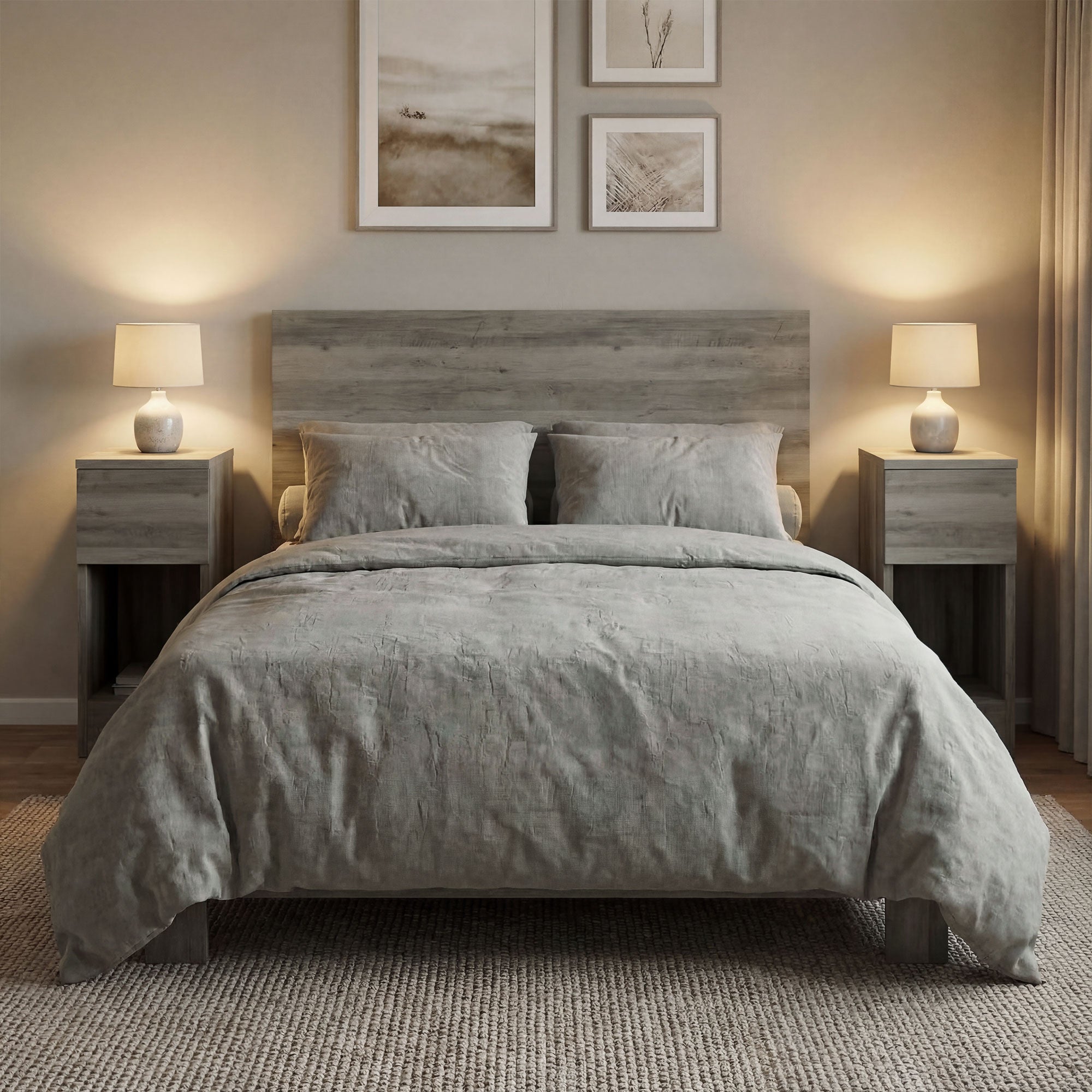 HOMCOM Set of Two Modern Storage Bedside Tables - Grey